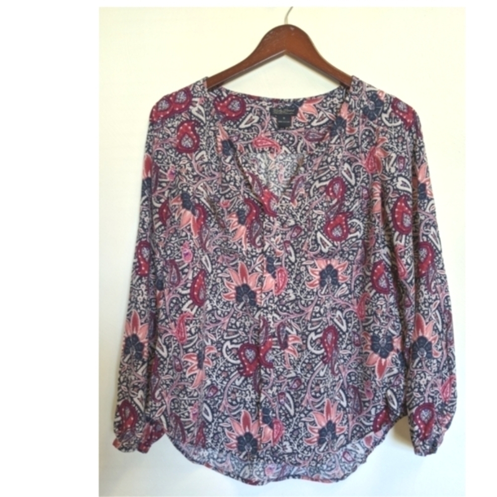 Lucky Brand boho floral paisley top blouse shirt size sm